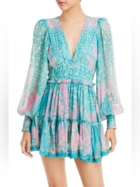 HEMANT & NANDITA Viscose Blend Aqua Textured Floral Blouse Size XSMALL  A1